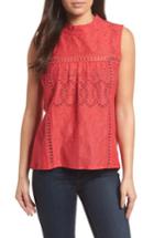 Women's Caslon Embroidered High Neck Tank - Red
