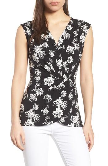 Women's Chaus Floral Breeze Knot Front Top - Black