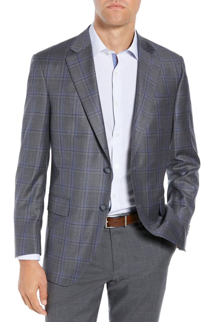 Men's Peter Millar Classic Fit Grey Plaid Sport Coat R - Grey