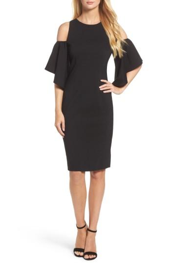 Petite Women's Eliza J Cold Shoulder Sheath Dress P - Black