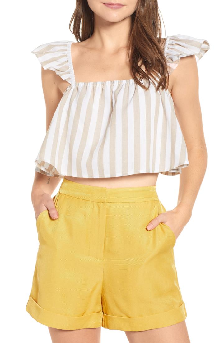 Women's English Factory Stripe Crop Top - Brown
