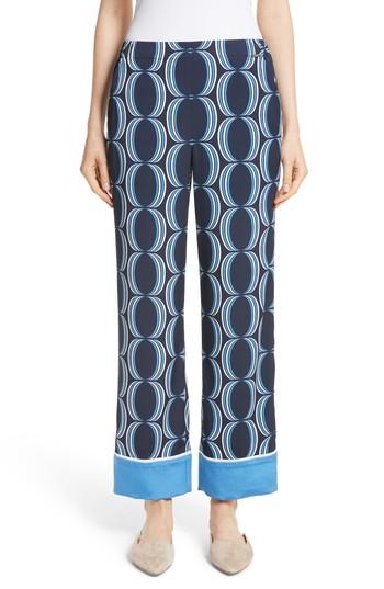 Women's St. John Collection Oval Print Stretch Silk Twill Pants, Size - Blue