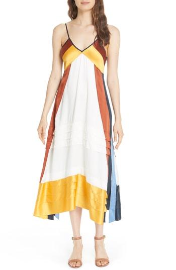 Women's Tory Burch Sasha Colorblock Silk Midi Dress - White