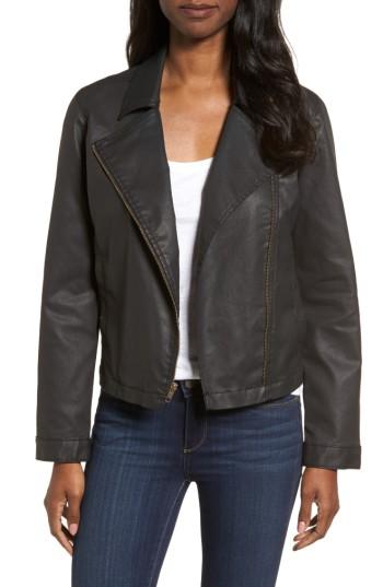Women's Eileen Fisher Waxed Moto Jacket, Size - Black