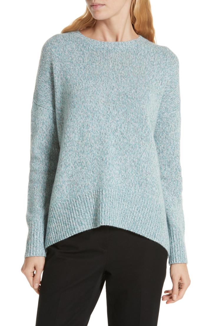 Women's Nordstrom Signature High/low Cashmere Tweed Sweater - Blue/green