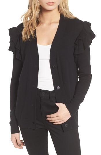 Women's Hinge Ruffle Sleeve Cardigan, Size - Black