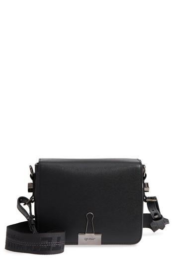 Off-white Binder Clip Leather Flap Bag - Black