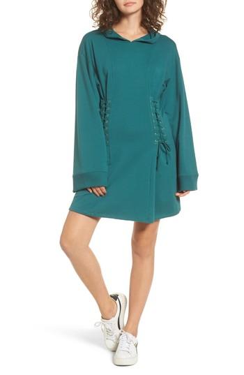 Women's Bp. Corset Hoodie Sweatshirt Dress, Size - Green