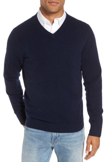 Men's Nordstrom Men's Shop Cashmere V-neck Sweater, Size - Blue