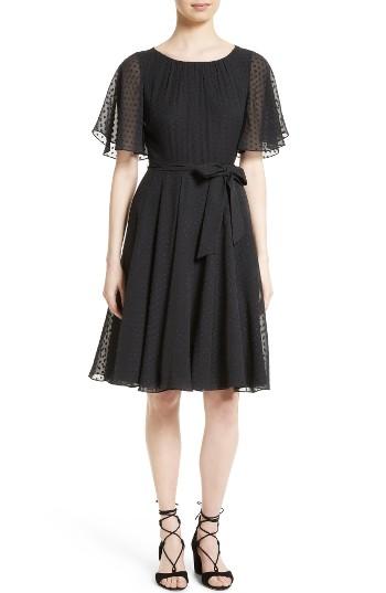 Women's Kate Spade New York Belted Clipped Silk Chiffon Dress