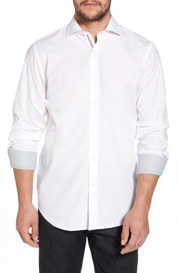Men's Bugatchi Regular Fit Shadow Stripe Sport Shirt - White