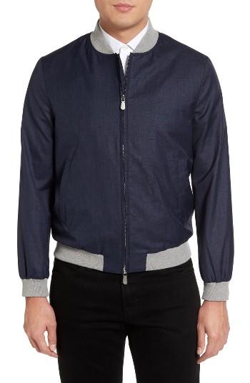 Men's Eleventy Piana Linen & Wool Bomber Jacket