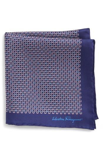 Men's Salvatore Ferragamo Energia Medallion Silk Pocket Square, Size - Blue