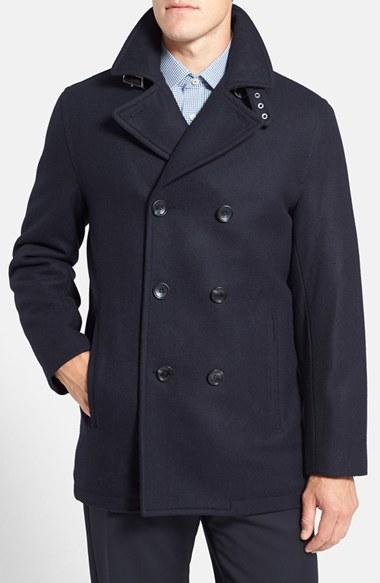 Men's Michael Kors Wool Blend Double Breasted Peacoat, Size - Blue