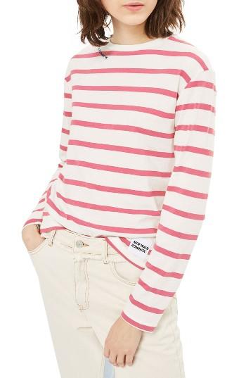 Women's Topshop Romantic Stripe Tee Us (fits Like 0) - Pink
