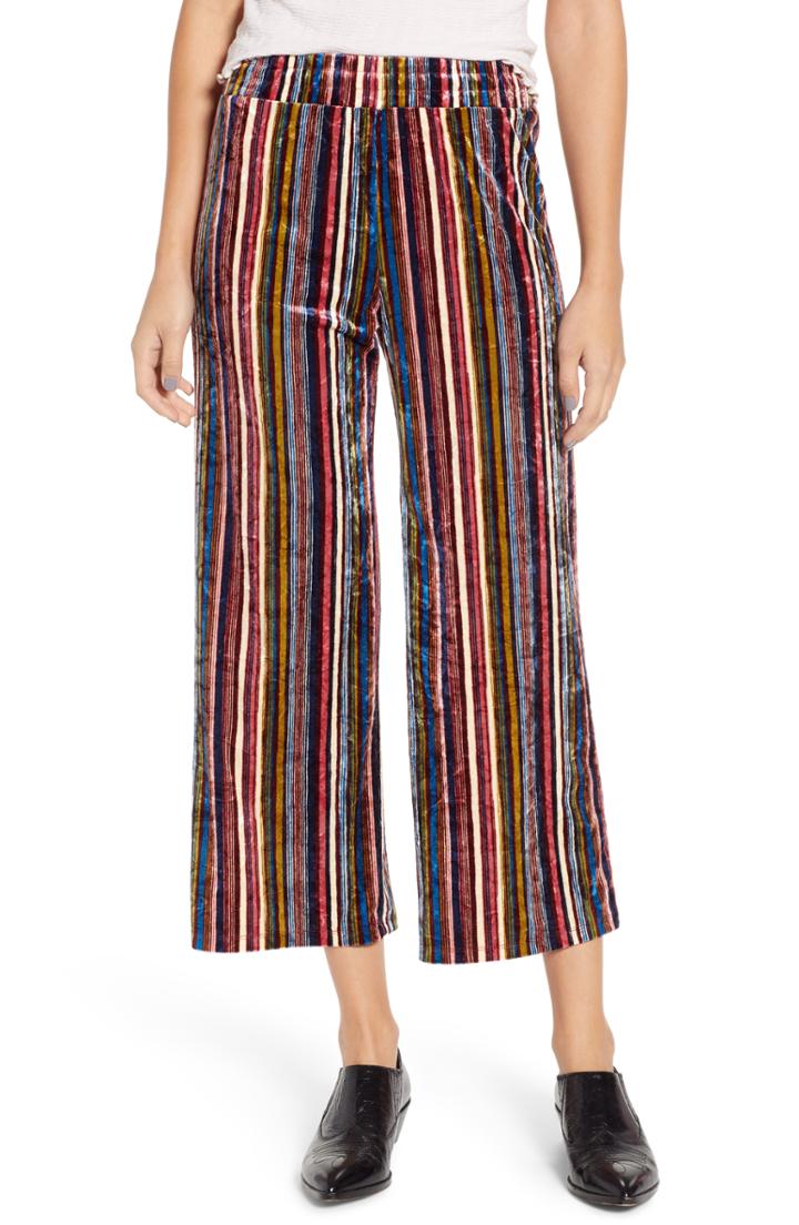 Women's Hiatus Stripe Wide Leg Velour Crop Pants - Black