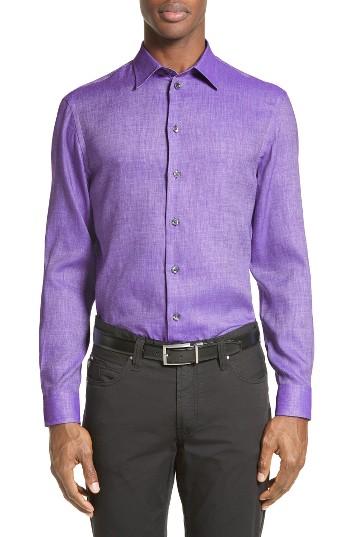Men's Armani Collezioni Solaro Chambray Sport Shirt - Purple