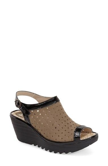 Women's Fly London 'yile' Perforated Slingback Wedge -10.5us / 41eu - Beige