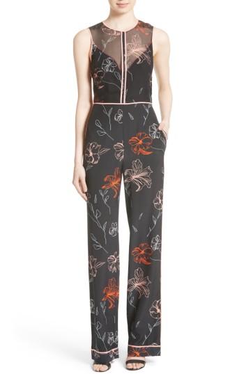 Women's Diane Von Furstenberg Floral Print Silk Jumpsuit - Black
