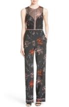Women's Diane Von Furstenberg Floral Print Silk Jumpsuit - Black