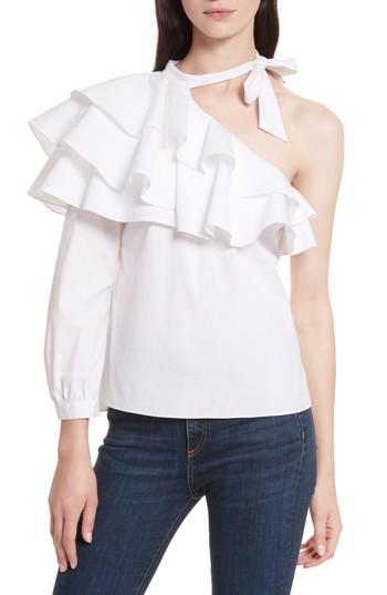 Women's Veronica Beard Gigi Ruffle One-shoulder Top - White