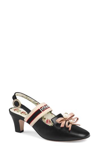Women's Gucci Buffy Logo Strap Slingback Pump Us / 35eu - Black