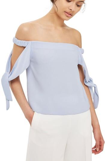 Women's Topshop Bardot Tie Sleeve Top Us (fits Like 0) - Purple