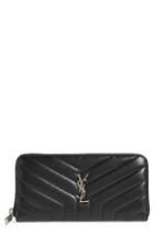 Women's Saint Laurent Loulou Matelasse Leather Zip-around Wallet - Black