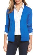 Women's Halogen V-neck Merino Wool Cardigan, Size - Blue