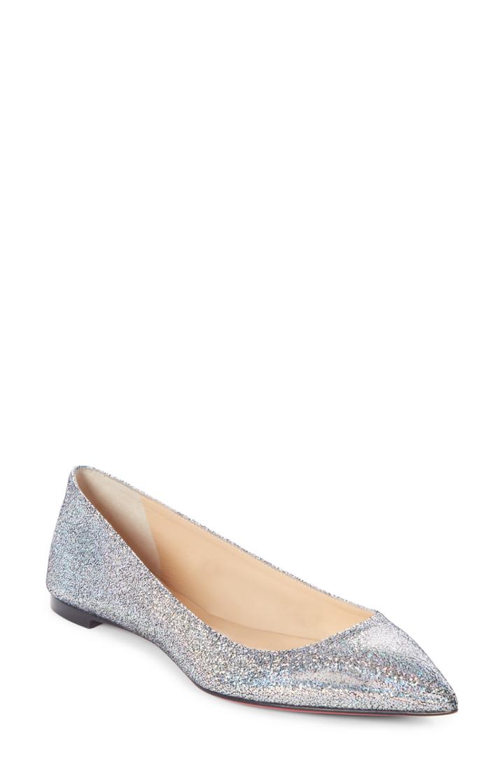 Women's Christian Louboutin Ballalla Glitter Skimmer Flat Us / 35eu - Metallic