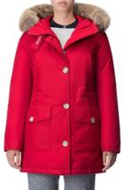 Women's Woolrich 'arctic' Water Resistant 550-fill Power Down Parka With Genuine Coyote Fur Trim - Red