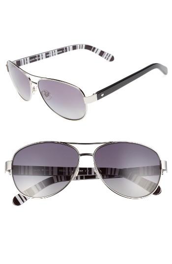 Women's Kate Spade New York 'dalia' 58mm Polarized Aviator Sunglasses - Silver/ Black