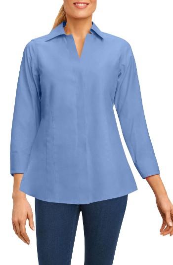 Women's Foxcroft Fitted Three Quarter Sleeve Shirt - Blue/green