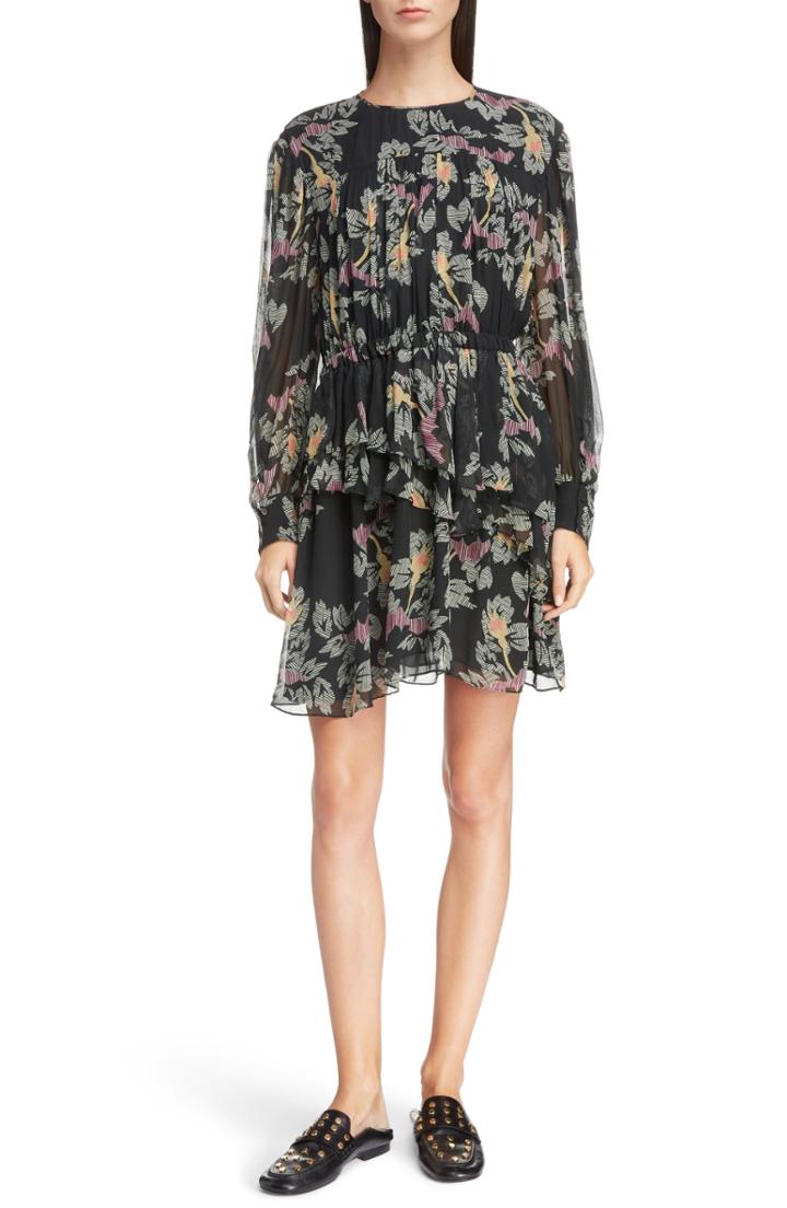 Women's Isabel Marant Etoile Java Floral Print Dress Us / 36 Fr - Black