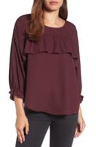 Women's Halogen Ruffle Front Blouse - Burgundy