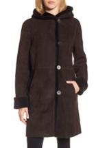 Women's Blue Duck Reversible Hooded Genuine Shearling Coat - Brown