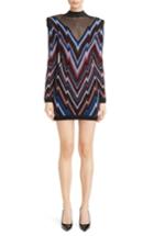 Women's Balmain Illusion Yoke Metallic Chevron Dress Us / 36 Fr - Black