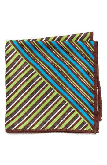 Men's Eton Stripe Silk Pocket Square, Size - Green