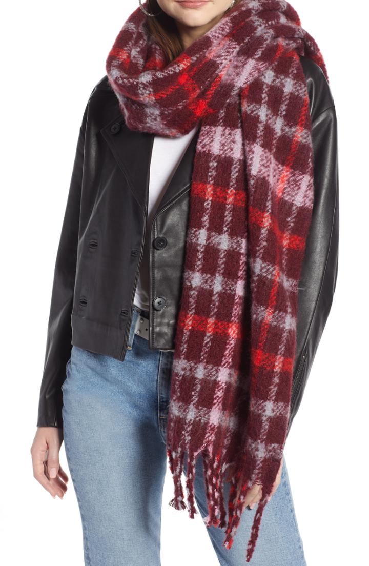 Women's Something Navy Check Blanket Scarf, Size - Burgundy