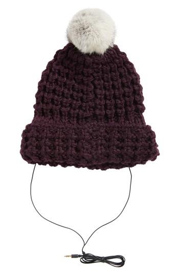 Women's Rebecca Minkoff Chunky Tuck Beanie With Genuine Rabbit Fur Pom - White