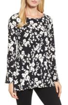 Women's Chaus Floral Print Bell Sleeve Blouse - Black