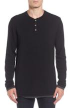 Men's Velvet By Graham & Spencer Contrast Trim Long Sleeve Henley, Size - Black