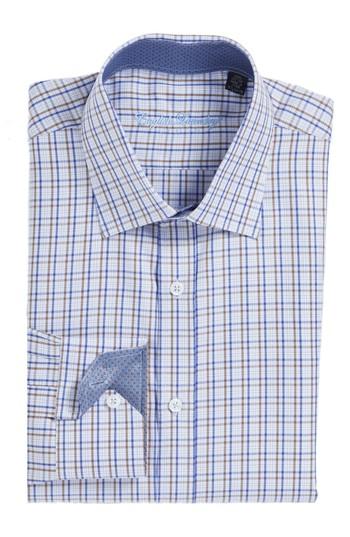 Men's English Laundry Trim Fit Plaid Dress Shirt - 34/35 - Blue