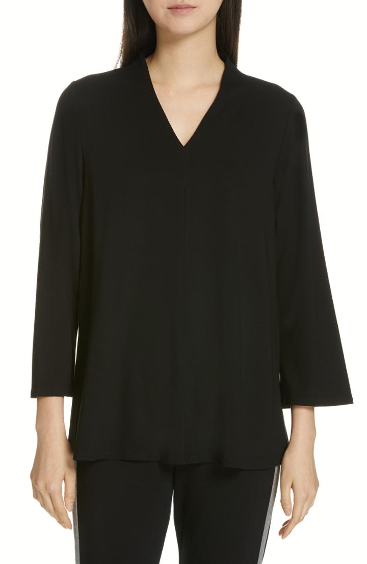Women's Eileen Fisher V-neck Top, Size - Black