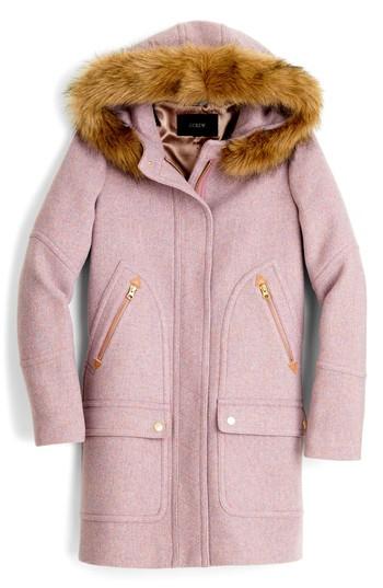 Petite Women's J.crew Chateau Stadium Cloth Parka With Faux Fur P - Purple