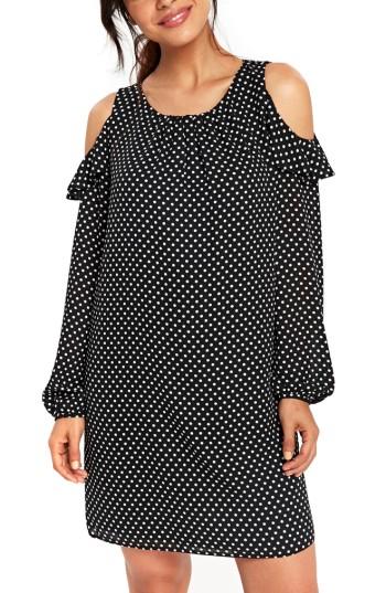 Women's Wallis Dot Cold Shoulder Shift Dress Us / 8 Uk - Black