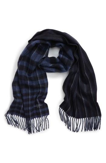 Men's Hickey Freeman Plaid Stripe Cashmere Scarf, Size - Blue