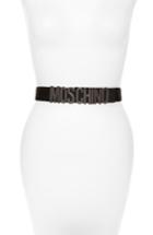 Women's Moschino Monochromatic Logo Leather Belt - Black
