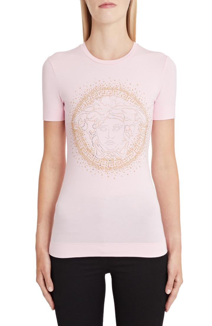 Women's Versace First Line Embellished Medusa Logo Tee Us / 38 It - Pink