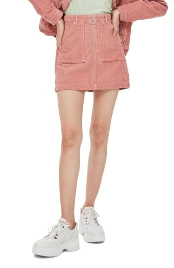 Women's Topshop Front Zip Corduroy Miniskirt Us (fits Like 0) - Pink